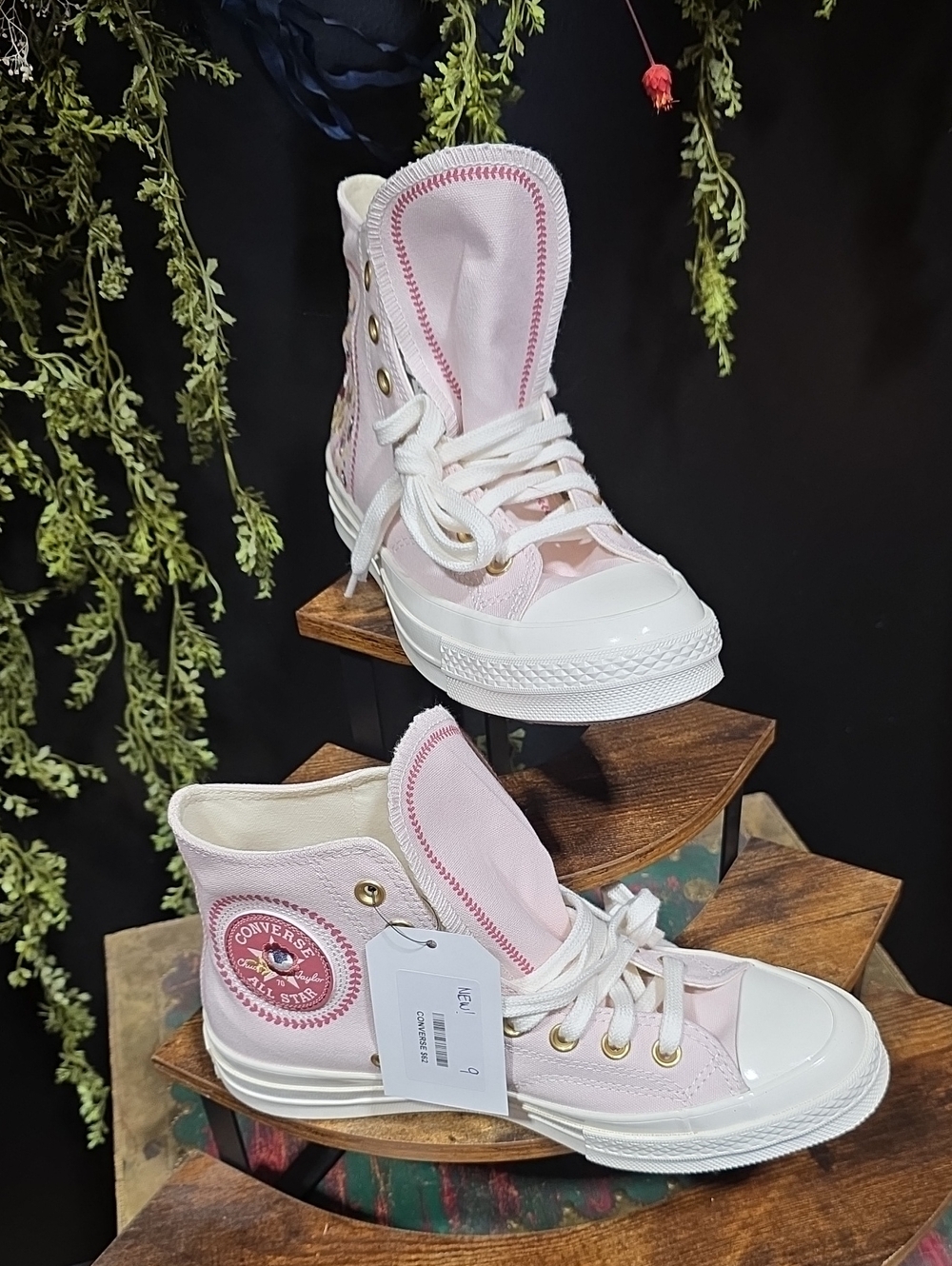NEW! Converse Pink Embroidered High-Top Canvas Sneakers - Picture 4 of 13